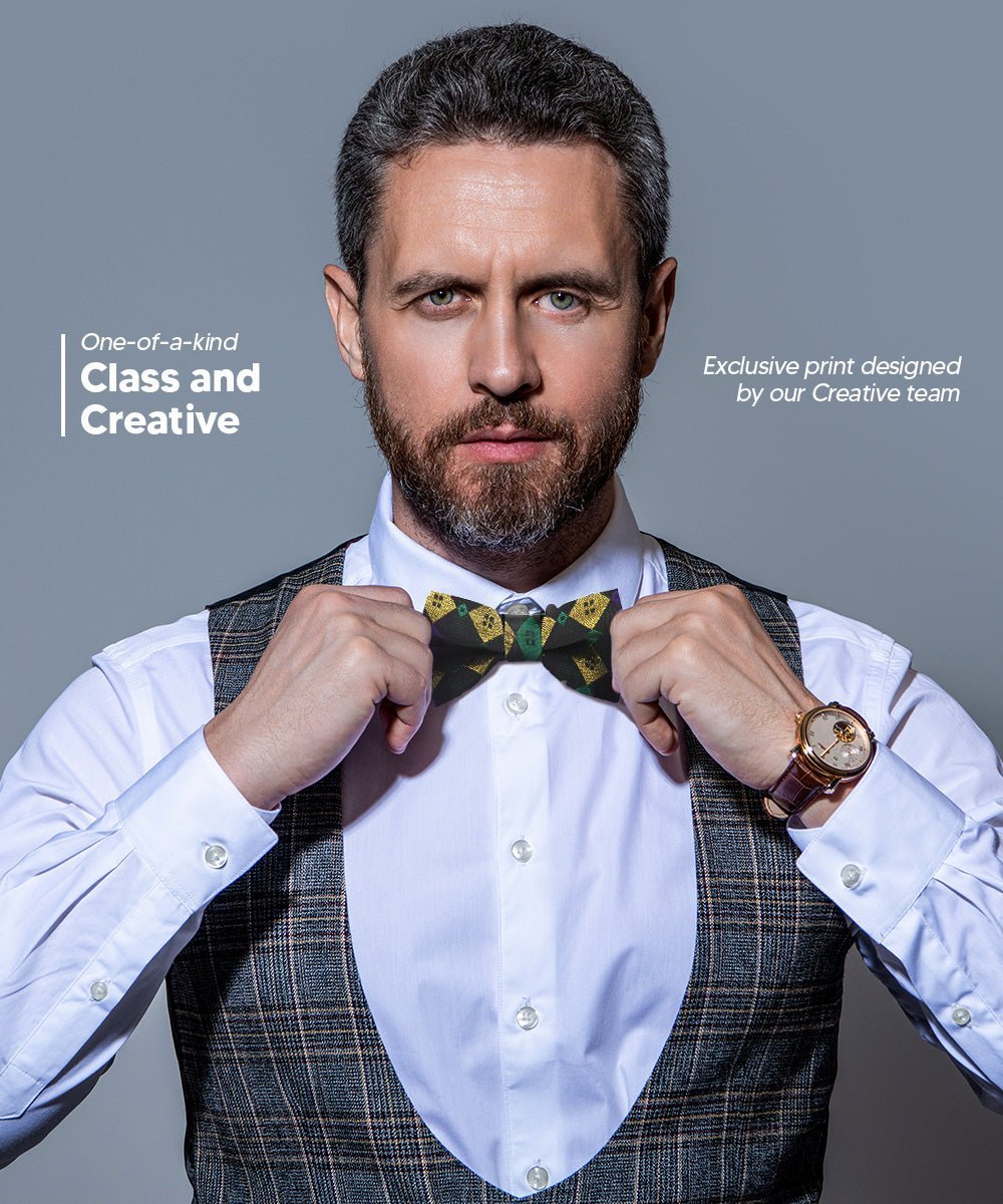 Mardi Gras Design Bow Tie and Pocket Square in a Box by Vittorio Farina (BH - MG_Mardi 2) for Independent Retail Stores by Dubal Brothers