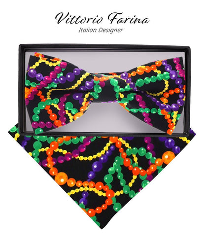 Mardi Gras Design Bow Tie and Pocket Square in a Box by Vittorio Farina (BH - MG_Mardi 4) for Independent Retail Stores by Dubal Brothers