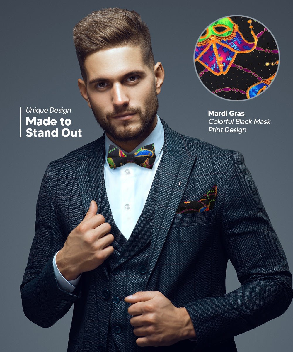 Mardi Gras Design Bow Tie and Pocket Square in a Box by Vittorio Farina (BH - MG_Mardi 5) for Independent Retail Stores by Dubal Brothers