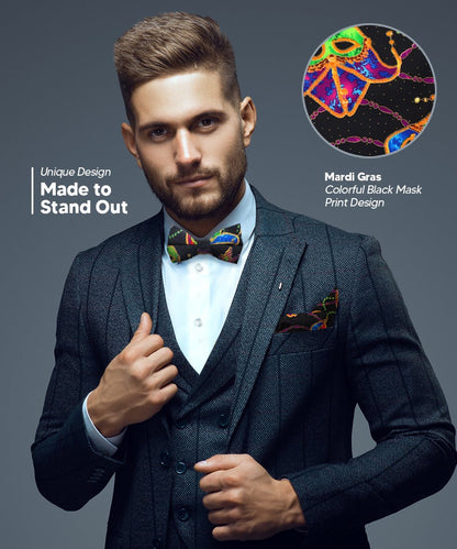 Mardi Gras Design Bow Tie and Pocket Square in a Box by Vittorio Farina (BH - MG_Mardi 5) for Independent Retail Stores by Dubal Brothers
