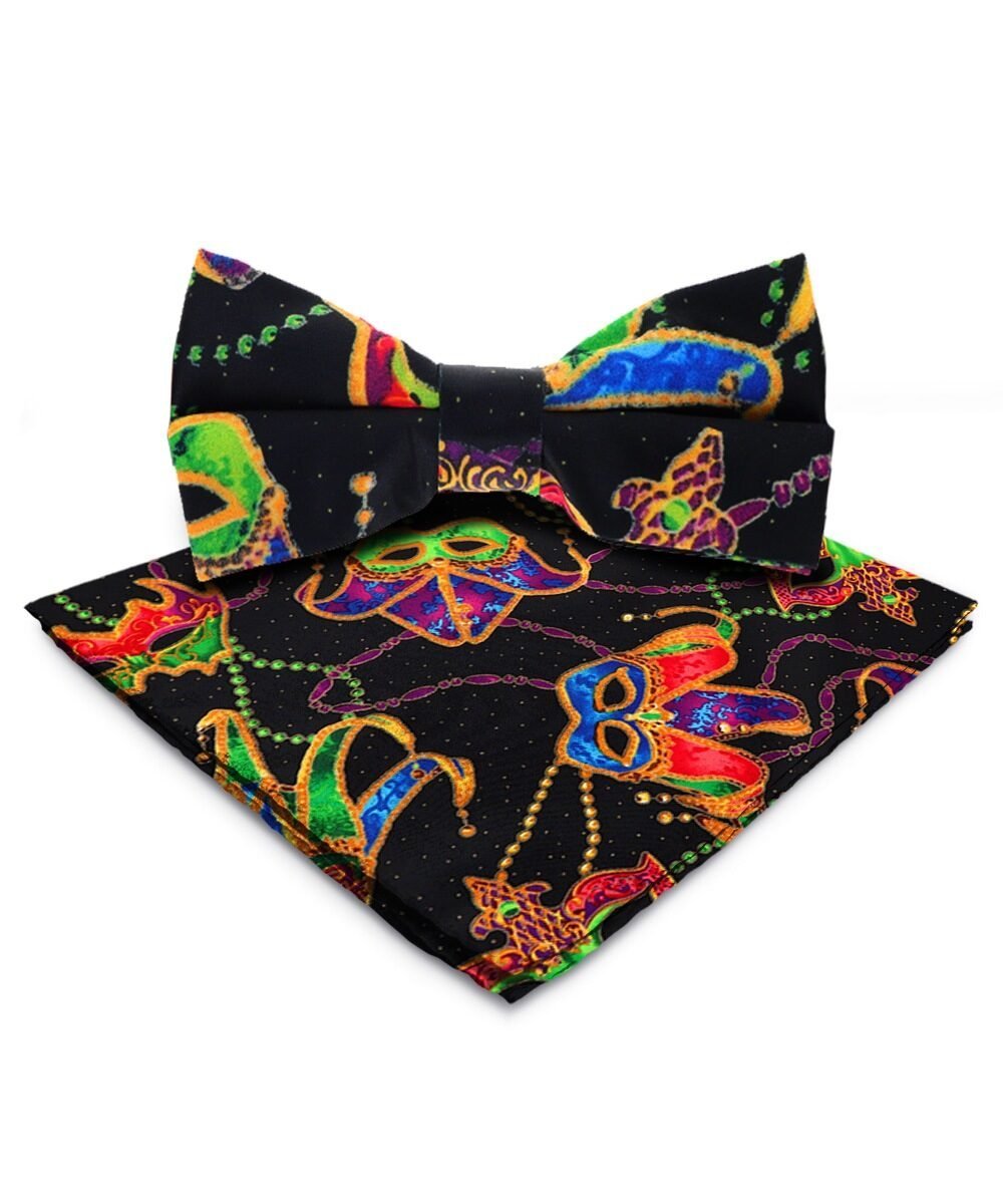 Mardi Gras Design Bow Tie and Pocket Square in a Box by Vittorio Farina (BH - MG_Mardi 5) for Independent Retail Stores by Dubal Brothers