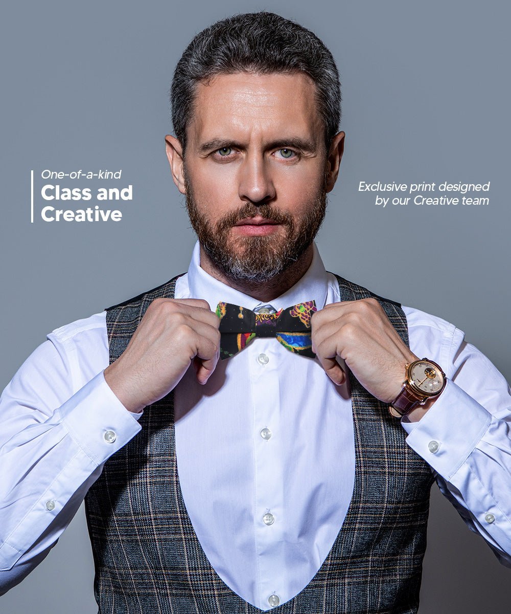 Mardi Gras Design Bow Tie and Pocket Square in a Box by Vittorio Farina (BH - MG_Mardi 5) for Independent Retail Stores by Dubal Brothers