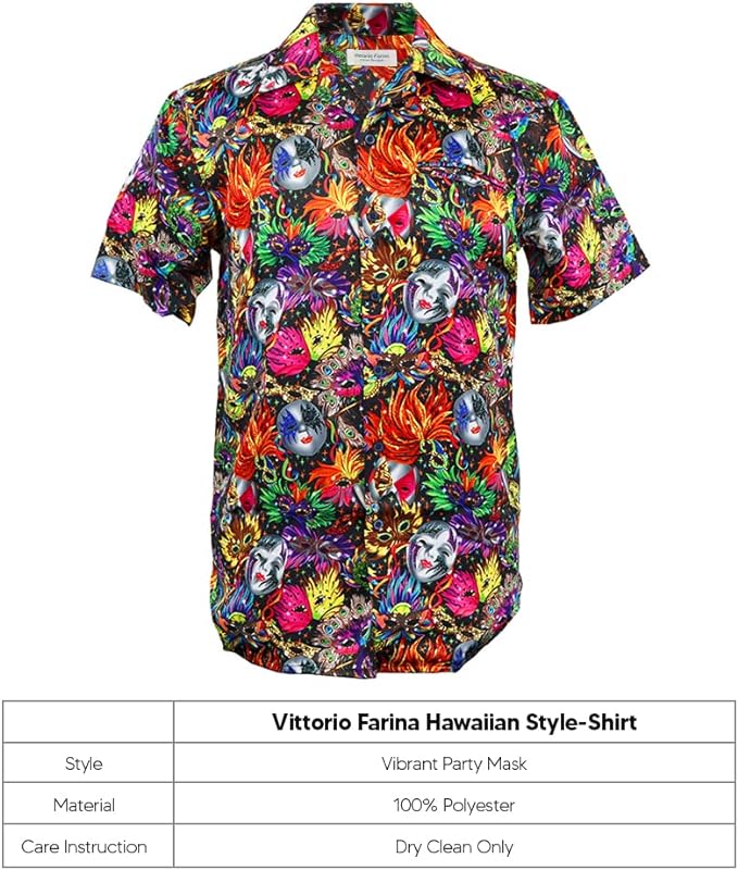 Mardi Gras Design Button Down Collar Shirt by Vittorio Farina (shirt_mardi_Mardi 0_S) for Independent Retail Stores by Dubal Brothers