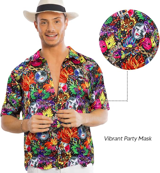 Mardi Gras Design Button Down Collar Shirt by Vittorio Farina (shirt_mardi_Mardi 0_S) for Independent Retail Stores by Dubal Brothers