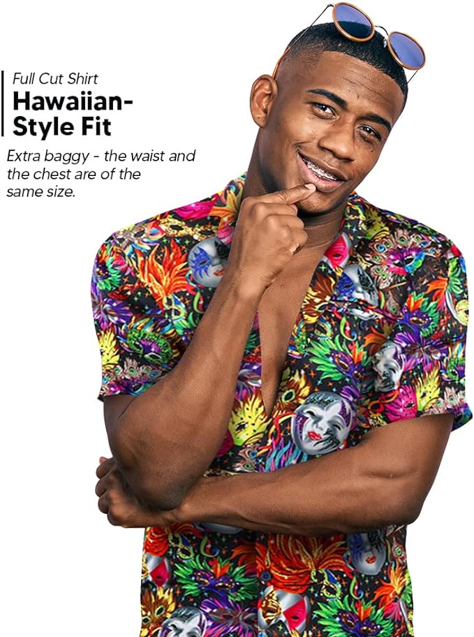 Mardi Gras Design Button Down Collar Shirt by Vittorio Farina (shirt_mardi_Mardi 0_S) for Independent Retail Stores by Dubal Brothers