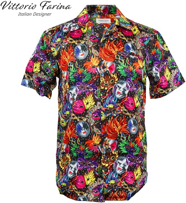 Mardi Gras Design Button Down Collar Shirt by Vittorio Farina (shirt_mardi_Mardi 0_S) for Independent Retail Stores by Dubal Brothers