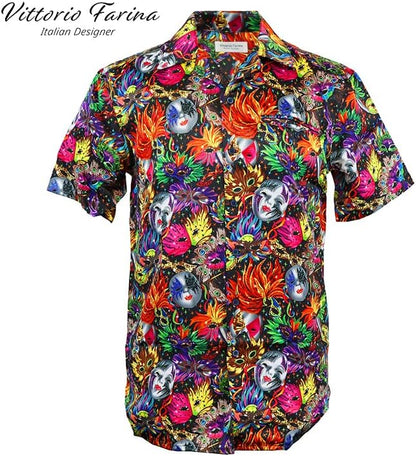 Mardi Gras Design Button Down Collar Shirt by Vittorio Farina (shirt_mardi_Mardi 0_S) for Independent Retail Stores by Dubal Brothers