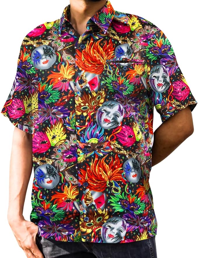 Mardi Gras Design Button Down Collar Shirt by Vittorio Farina (shirt_mardi_Mardi 0_S) for Independent Retail Stores by Dubal Brothers