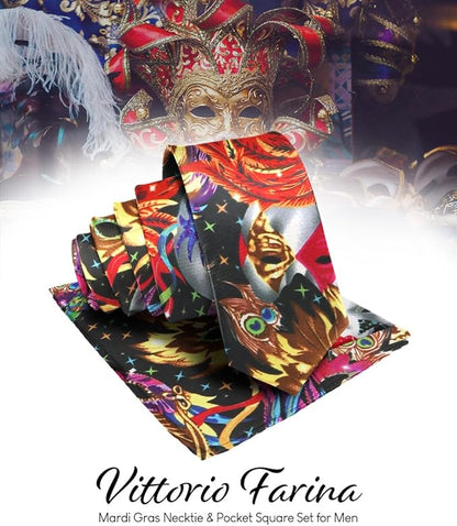 Mardi Gras Design Necktie & Pocket Square by Vittorio Farina (NH - MG_MARDI 0) for Independent Retail Stores by Dubal Brothers