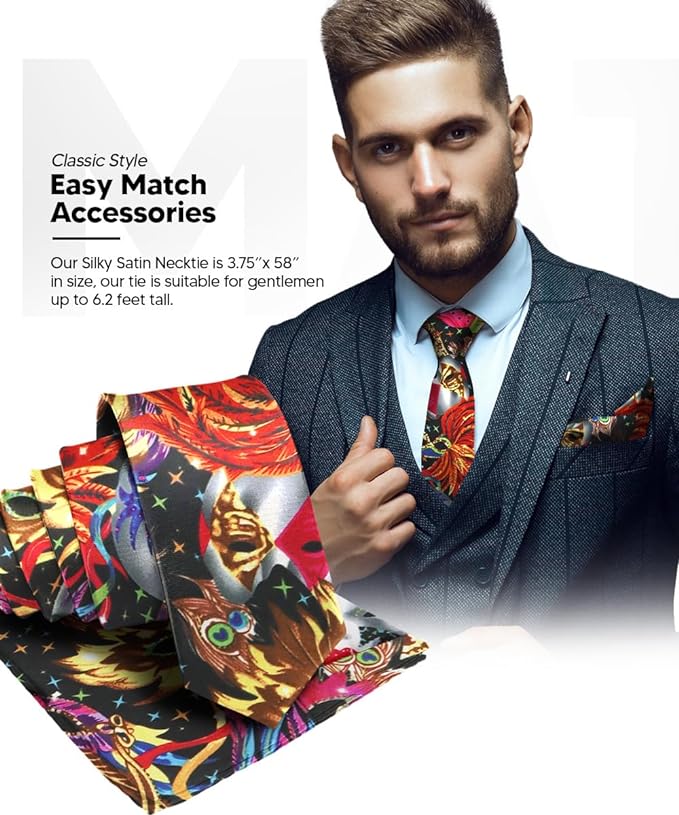 Mardi Gras Design Necktie & Pocket Square by Vittorio Farina (NH - MG_MARDI 0) for Independent Retail Stores by Dubal Brothers