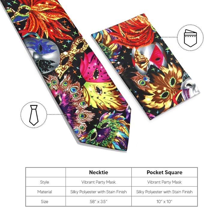 Mardi Gras Design Necktie & Pocket Square by Vittorio Farina (NH - MG_MARDI 0) for Independent Retail Stores by Dubal Brothers
