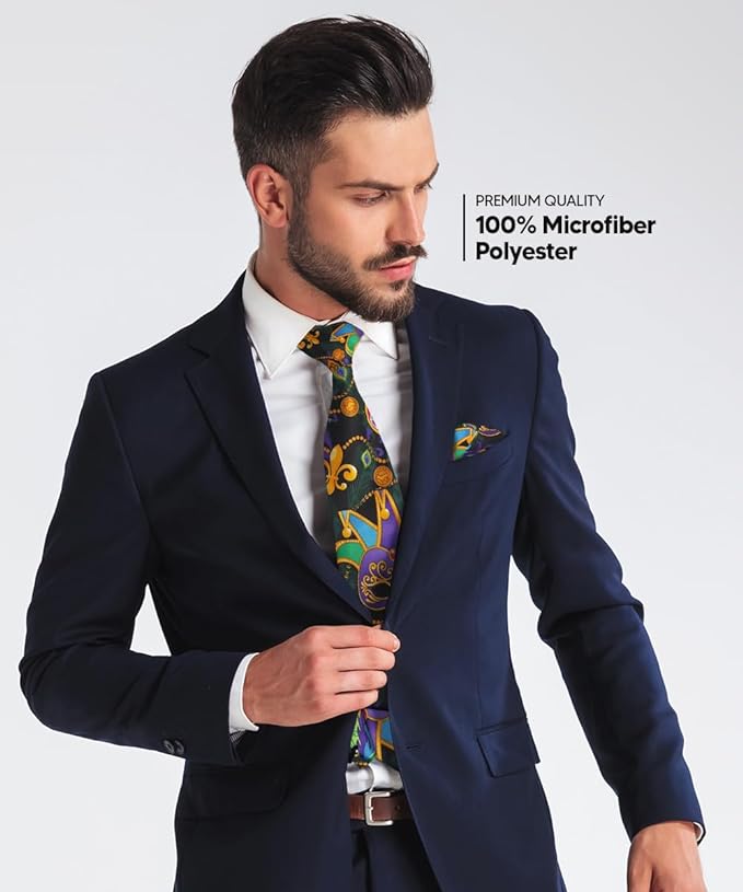 Mardi Gras Design Necktie & Pocket Square by Vittorio Farina (NH - MG_MARDI 1) for Independent Retail Stores by Dubal Brothers