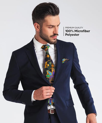 Mardi Gras Design Necktie & Pocket Square by Vittorio Farina (NH - MG_MARDI 1) for Independent Retail Stores by Dubal Brothers