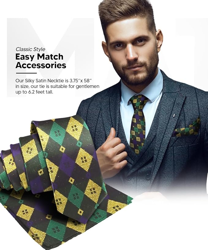 Mardi Gras Design Necktie & Pocket Square by Vittorio Farina (NH - MG_MARDI 2) for Independent Retail Stores by Dubal Brothers