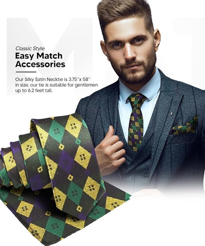 Mardi Gras Design Necktie & Pocket Square by Vittorio Farina (NH - MG_MARDI 2) for Independent Retail Stores by Dubal Brothers