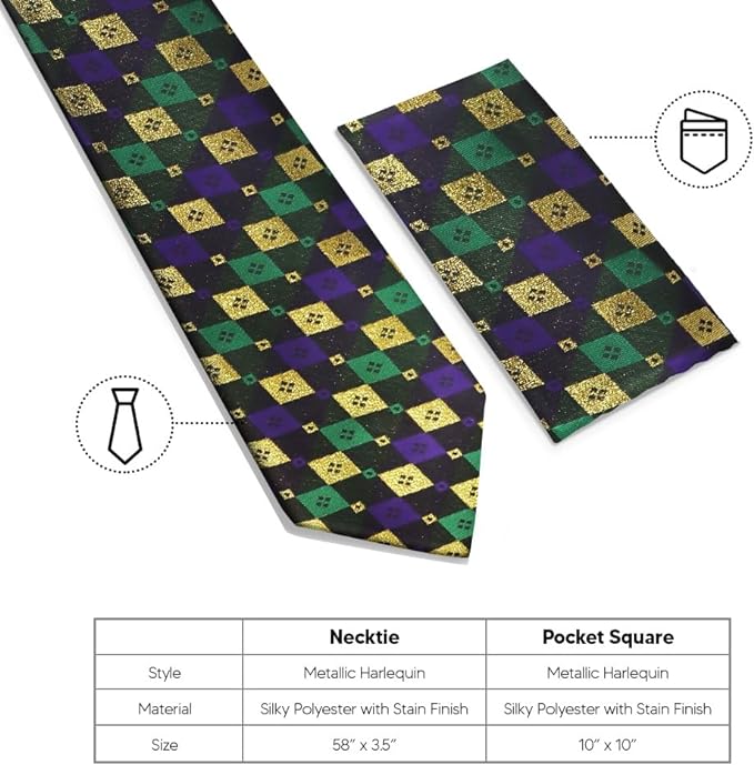 Mardi Gras Design Necktie & Pocket Square by Vittorio Farina (NH - MG_MARDI 2) for Independent Retail Stores by Dubal Brothers