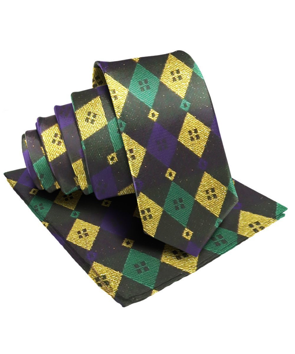 Mardi Gras Design Necktie & Pocket Square by Vittorio Farina (NH - MG_MARDI 2) for Independent Retail Stores by Dubal Brothers