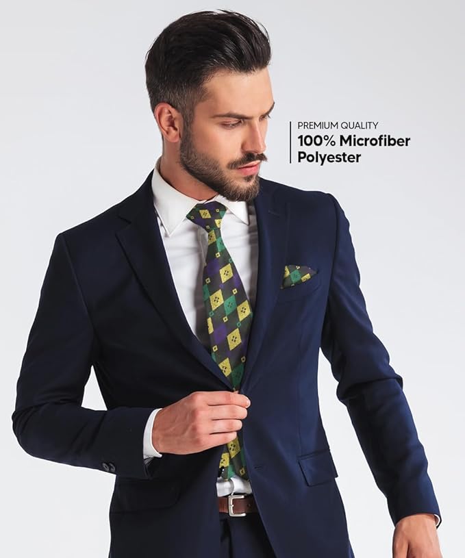 Mardi Gras Design Necktie & Pocket Square by Vittorio Farina (NH - MG_MARDI 2) for Independent Retail Stores by Dubal Brothers