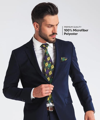 Mardi Gras Design Necktie & Pocket Square by Vittorio Farina (NH - MG_MARDI 2) for Independent Retail Stores by Dubal Brothers