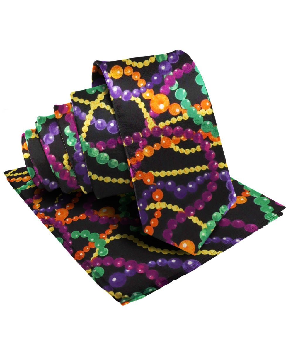 Mardi Gras Design Necktie & Pocket Square by Vittorio Farina (NH - MG_MARDI 4) for Independent Retail Stores by Dubal Brothers