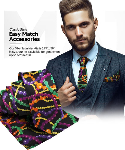 Mardi Gras Design Necktie & Pocket Square by Vittorio Farina (NH - MG_MARDI 4) for Independent Retail Stores by Dubal Brothers