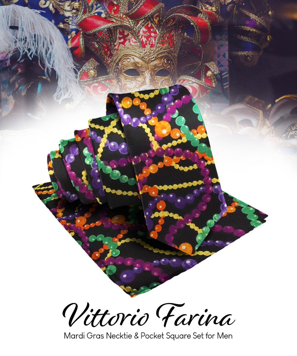 Mardi Gras Design Necktie & Pocket Square by Vittorio Farina (NH - MG_MARDI 4) for Independent Retail Stores by Dubal Brothers