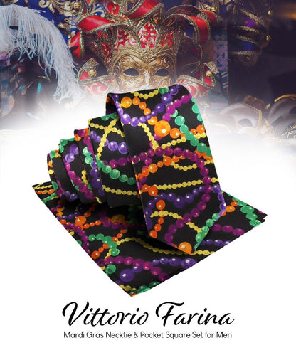 Mardi Gras Design Necktie & Pocket Square by Vittorio Farina (NH - MG_MARDI 4) for Independent Retail Stores by Dubal Brothers