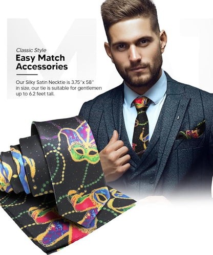 Mardi Gras Design Necktie & Pocket Square by Vittorio Farina (NH - MG_MARDI 5) for Independent Retail Stores by Dubal Brothers
