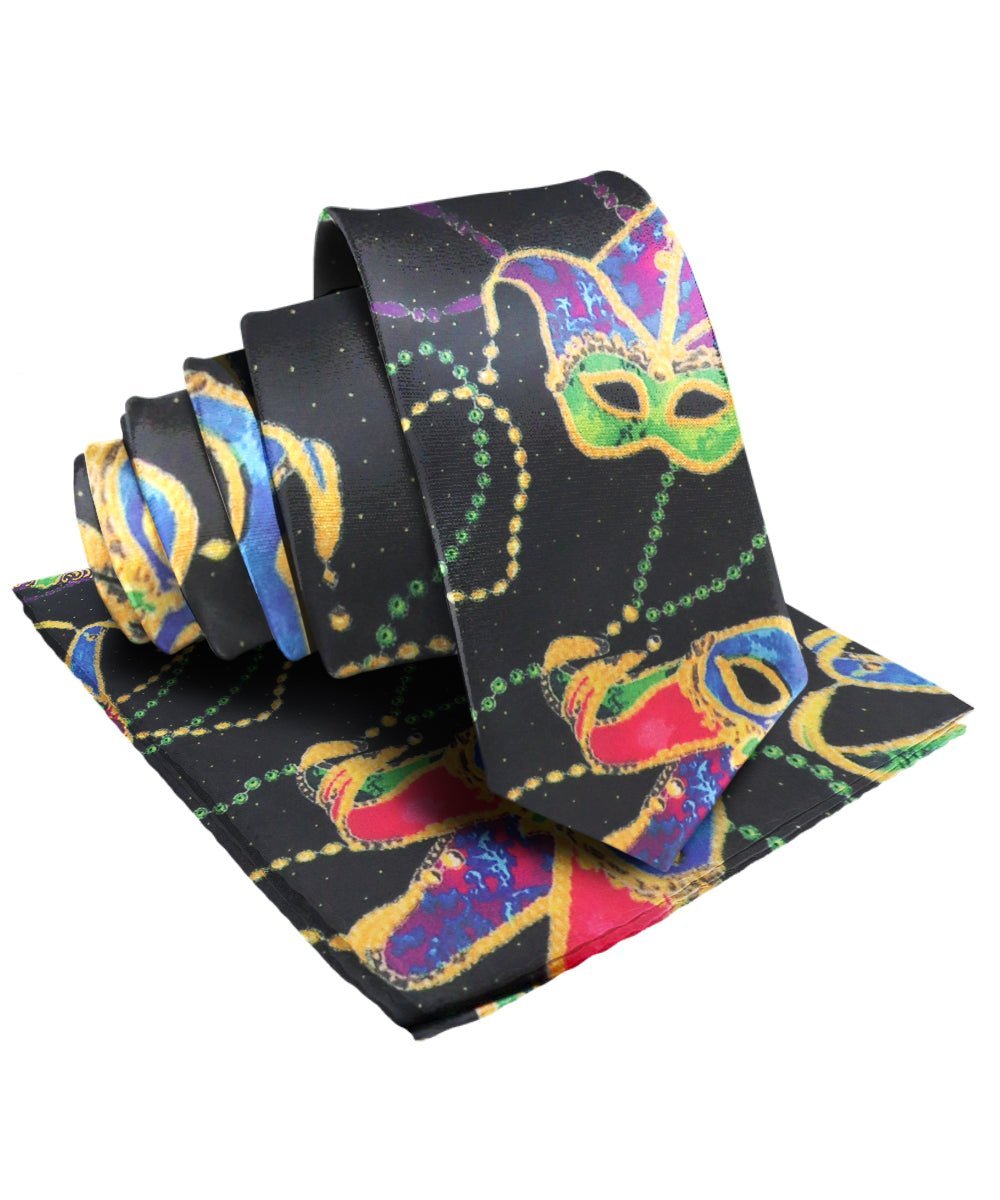 Mardi Gras Design Necktie & Pocket Square by Vittorio Farina (NH - MG_MARDI 5) for Independent Retail Stores by Dubal Brothers