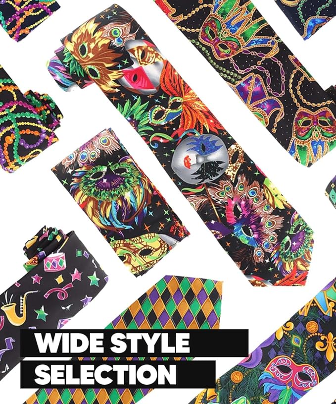 Mardi Gras Design Necktie & Pocket Square by Vittorio Farina (NH - MG_MARDI 5) for Independent Retail Stores by Dubal Brothers