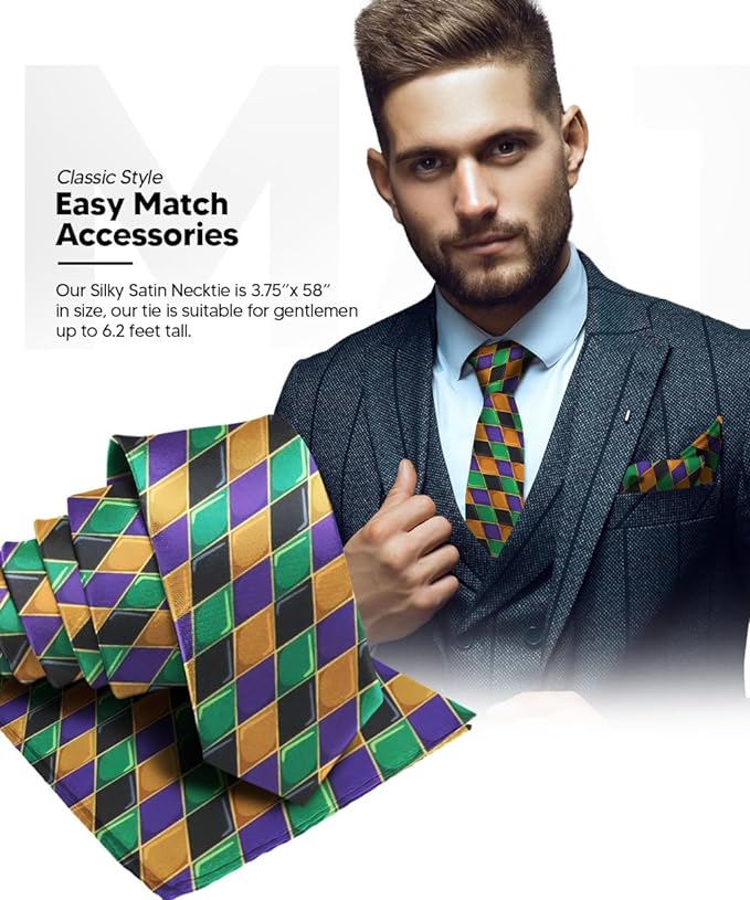 Mardi Gras Design Necktie & Pocket Square by Vittorio Farina (NH - MG_MARDI 6) for Independent Retail Stores by Dubal Brothers