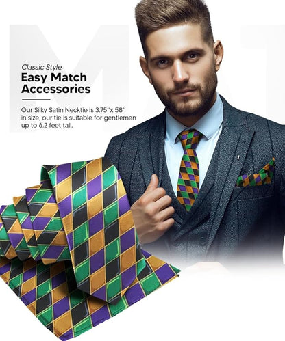 Mardi Gras Design Necktie & Pocket Square by Vittorio Farina (NH - MG_MARDI 6) for Independent Retail Stores by Dubal Brothers