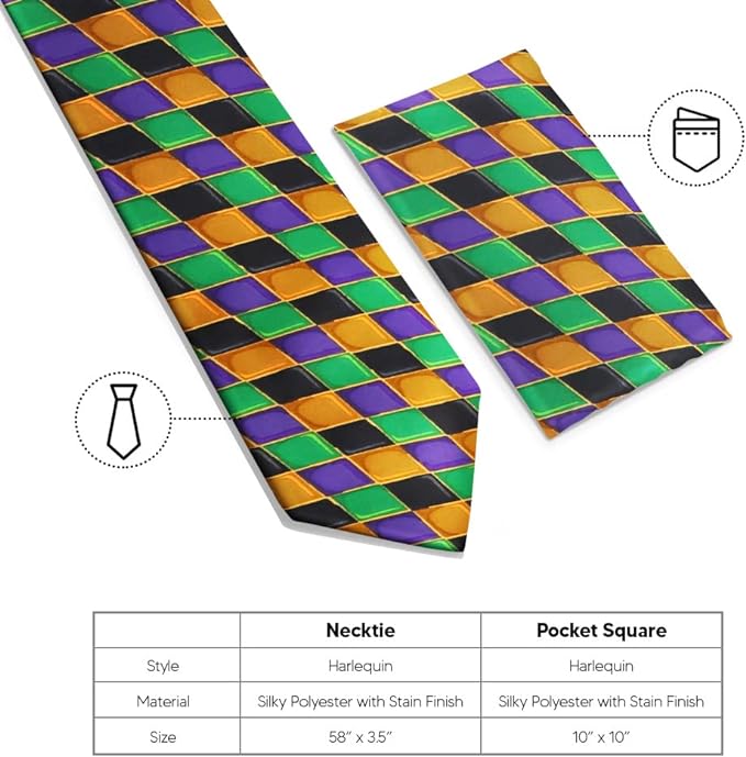 Mardi Gras Design Necktie & Pocket Square by Vittorio Farina (NH - MG_MARDI 6) for Independent Retail Stores by Dubal Brothers