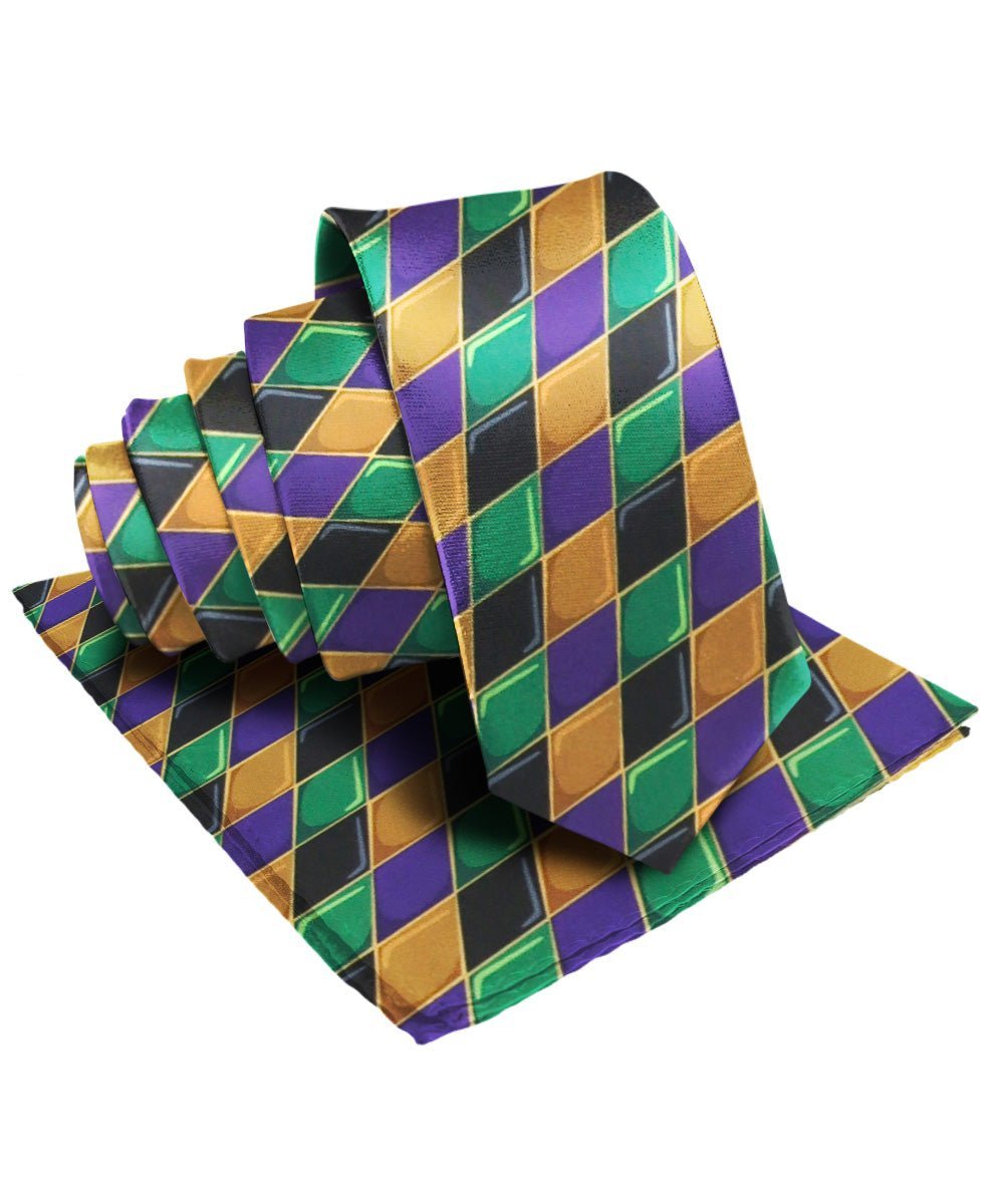 Mardi Gras Design Necktie & Pocket Square by Vittorio Farina (NH - MG_MARDI 6) for Independent Retail Stores by Dubal Brothers