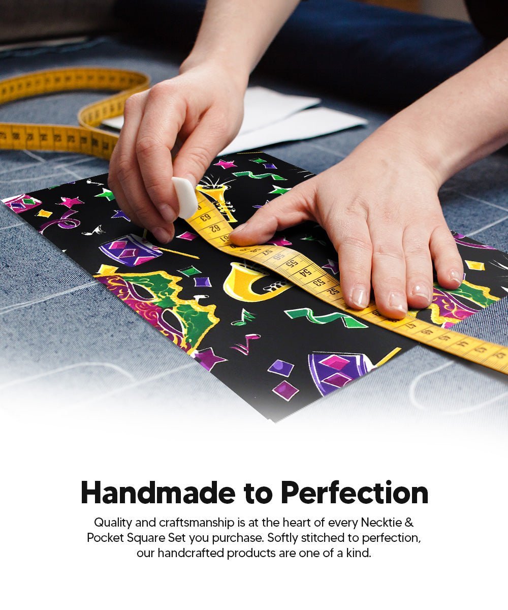 Mardi Gras Design Necktie & Pocket Square by Vittorio Farina (NH - MG_MARDI 8) for Independent Retail Stores by Dubal Brothers