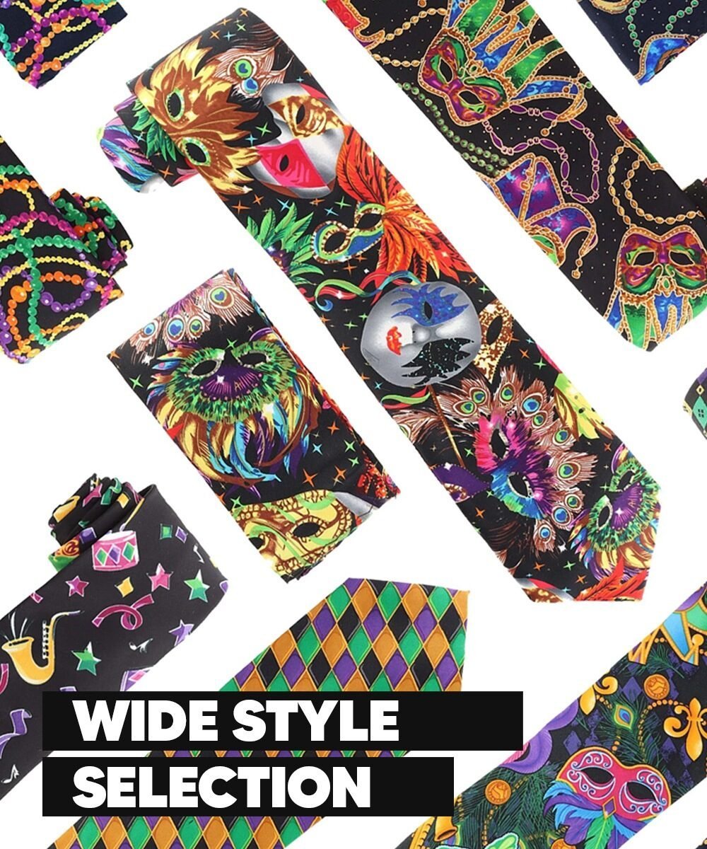 Mardi Gras Design Necktie & Pocket Square by Vittorio Farina (NH - MG_MARDI 8) for Independent Retail Stores by Dubal Brothers