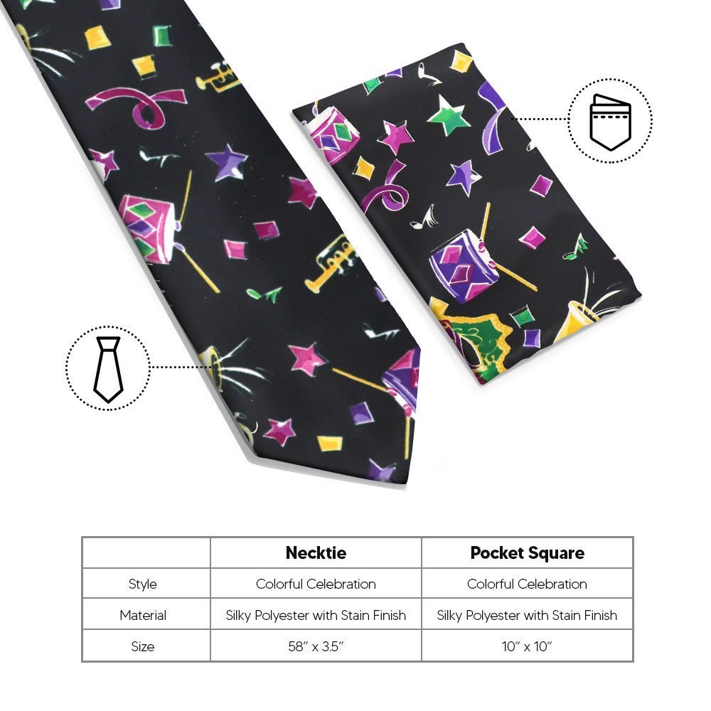 Mardi Gras Design Necktie & Pocket Square by Vittorio Farina (NH - MG_MARDI 8) for Independent Retail Stores by Dubal Brothers
