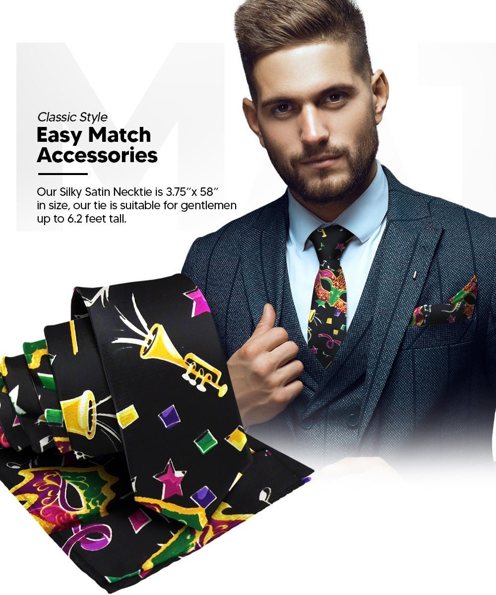 Mardi Gras Design Necktie & Pocket Square by Vittorio Farina (NH - MG_MARDI 8) for Independent Retail Stores by Dubal Brothers