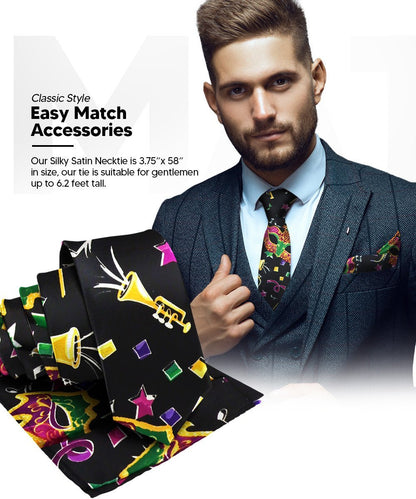 Mardi Gras Design Necktie & Pocket Square by Vittorio Farina (NH - MG_MARDI 8) for Independent Retail Stores by Dubal Brothers