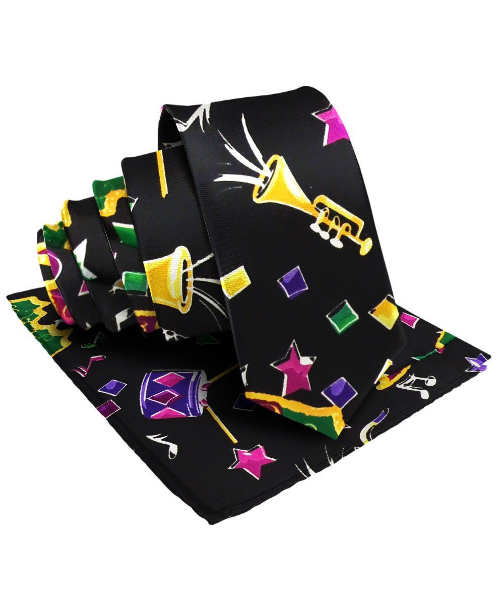 Mardi Gras Design Necktie & Pocket Square by Vittorio Farina (NH - MG_MARDI 8) for Independent Retail Stores by Dubal Brothers