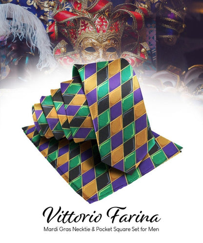 Mardi Gras Design Necktie & Pocket Square by Vittorio Farina (NH - MG_MARDI 8) for Independent Retail Stores by Dubal Brothers