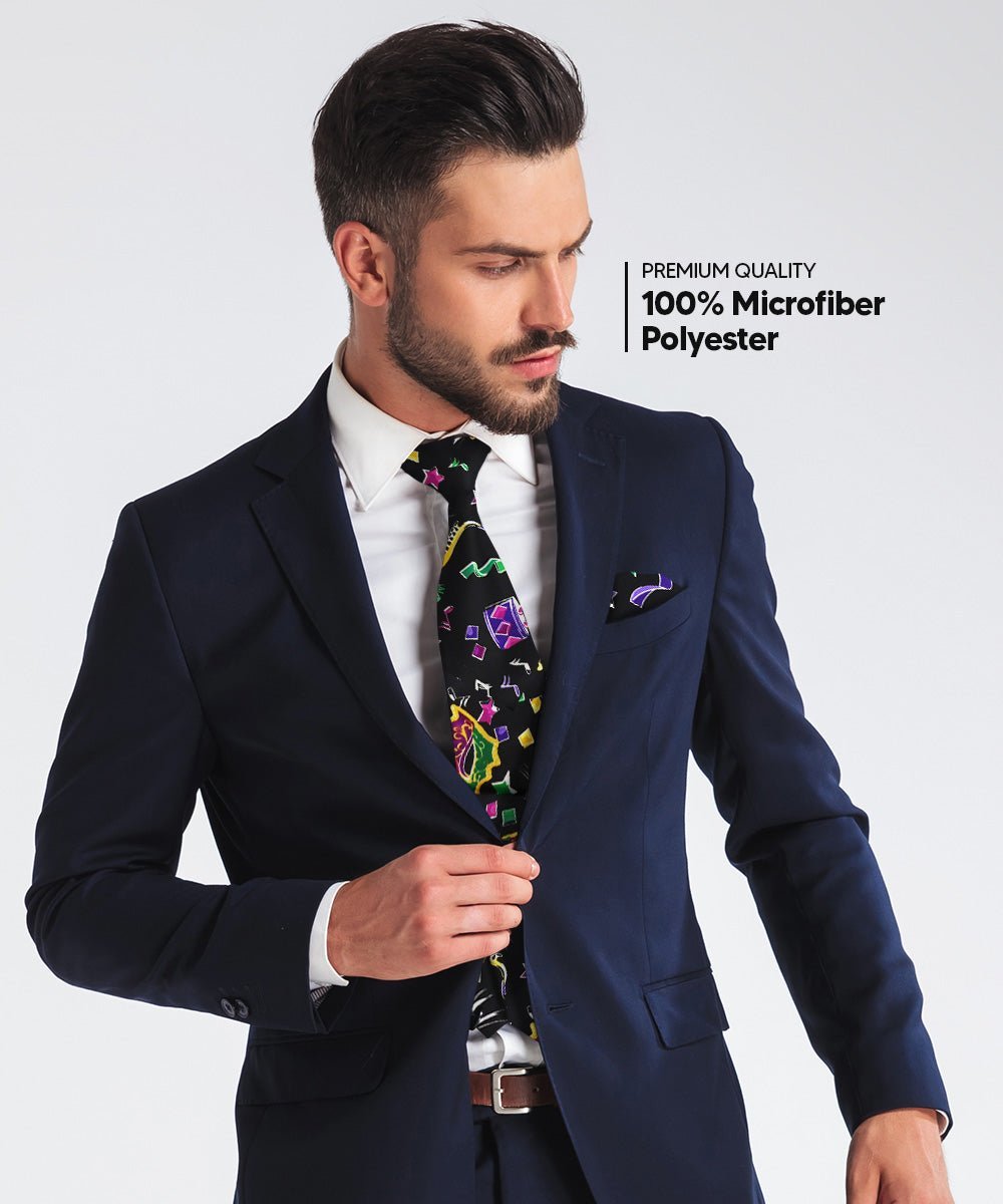 Mardi Gras Design Necktie & Pocket Square by Vittorio Farina (NH - MG_MARDI 8) for Independent Retail Stores by Dubal Brothers