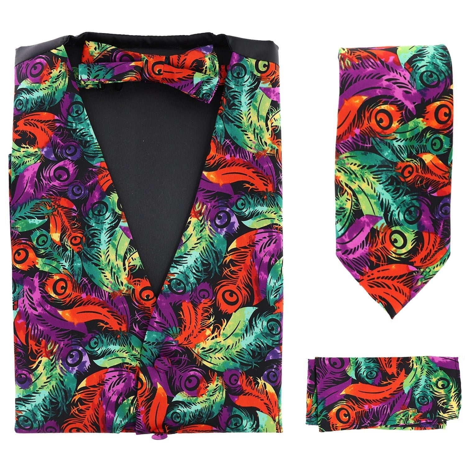 Mardi Gras Design Vest Set (Vest, Bow Tie, Necktie & Pocket Square) by Vittorio Farina (vest_mardi_BB_Mardi 3_S) for Independent Retail Stores by Dubal Brothers