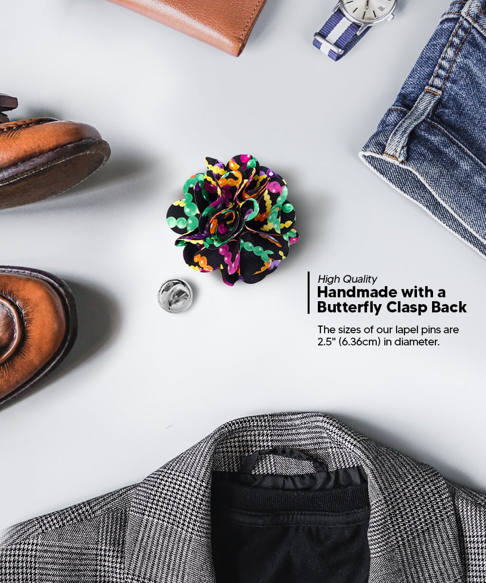 Mardi Gras Flower Lapel Pin by Vittorio Vico (LAPEL - F - MARDI_143mardigrasbeads) for Independent Retail Stores by Dubal Brothers