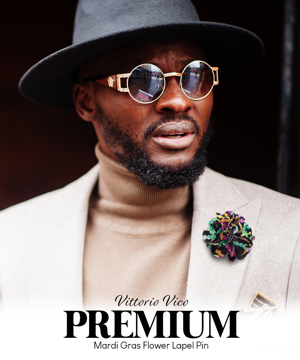 Mardi Gras Flower Lapel Pin by Vittorio Vico (LAPEL - F - MARDI_143mardigrasbeads) for Independent Retail Stores by Dubal Brothers