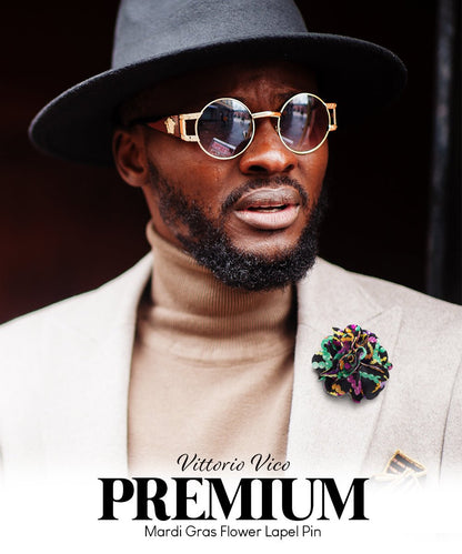 Mardi Gras Flower Lapel Pin by Vittorio Vico (LAPEL - F - MARDI_143mardigrasbeads) for Independent Retail Stores by Dubal Brothers