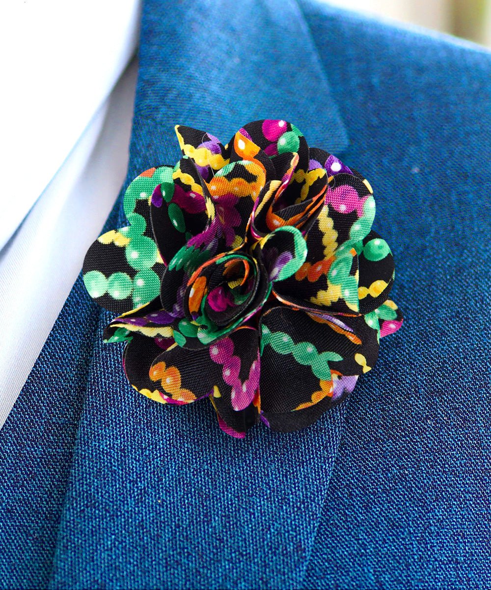 Mardi Gras Flower Lapel Pin by Vittorio Vico (LAPEL - F - MARDI_143mardigrasbeads) for Independent Retail Stores by Dubal Brothers