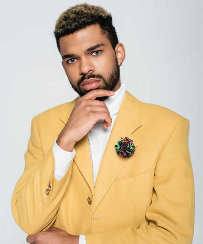 Mardi Gras Flower Lapel Pin by Vittorio Vico (LAPEL - F - MARDI_143mardigrasbeads) for Independent Retail Stores by Dubal Brothers