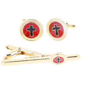 Black Cross in Red Background and Gold Finish