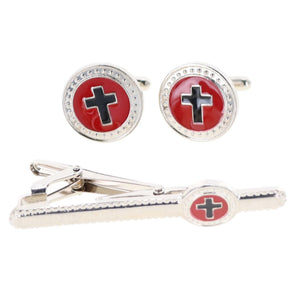 Black Cross in Red Background and Silver Finish